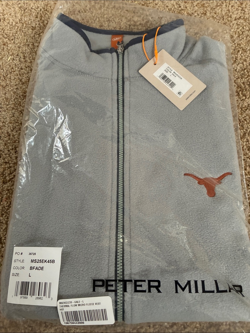 Peter Millar Light Gray Fleece Jacket with Orange Embroidered Logo